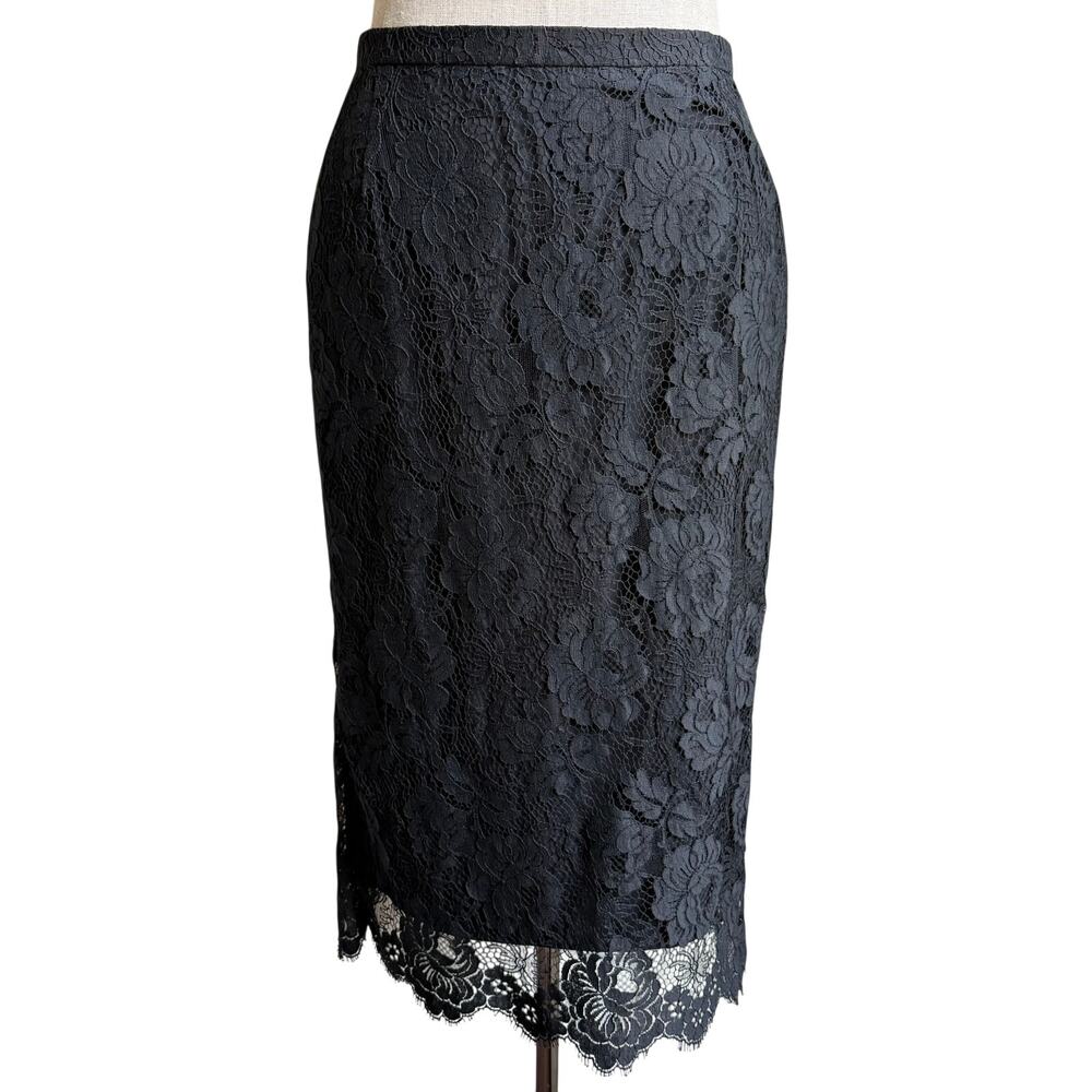 J.Crew Black Floral Lace Pencil Skirt Lined Women’s Size 4